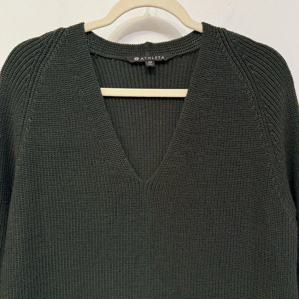 Athleta Forest Green Switchback Pullover Sweater Women’s XS Oversized Wool Blend